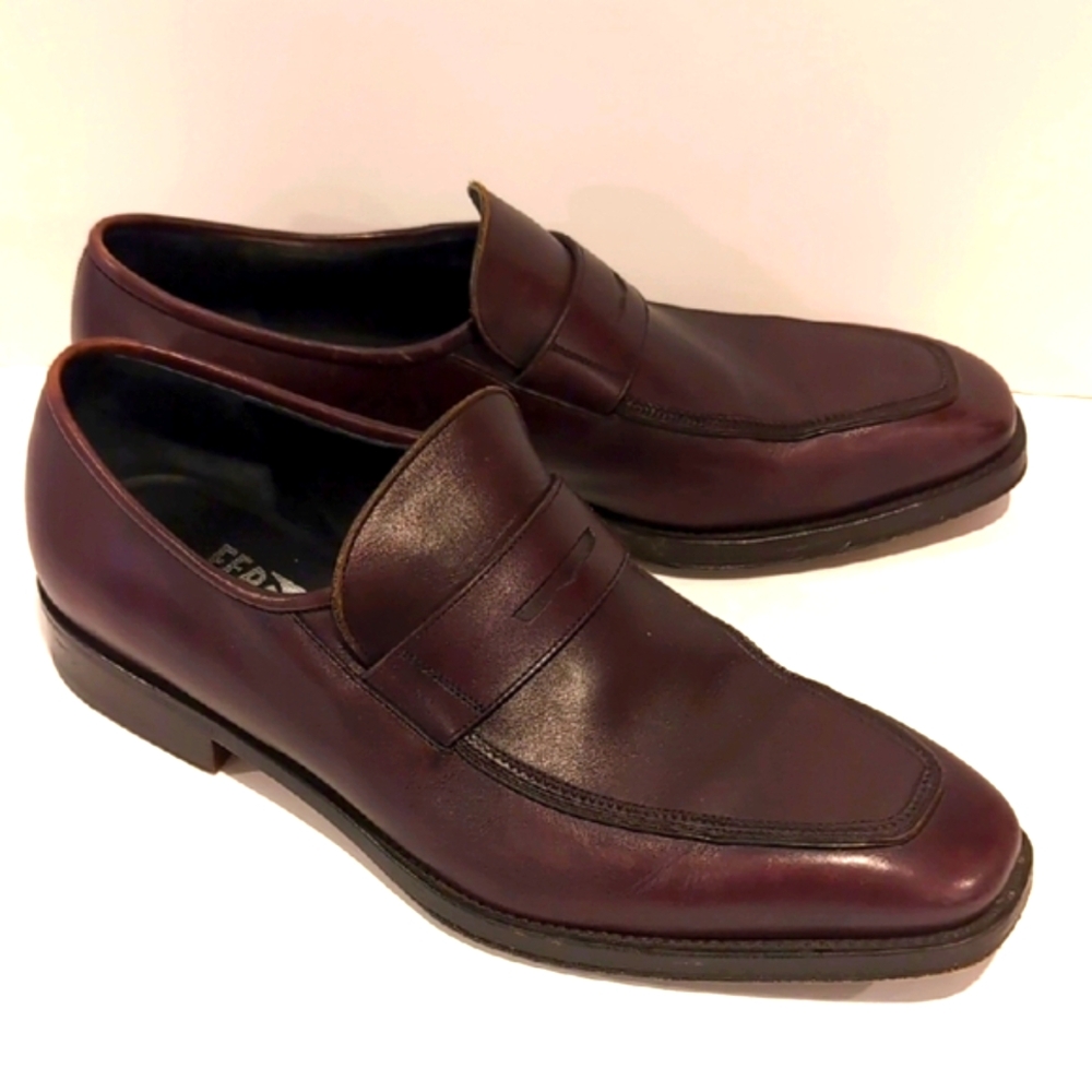 Salvatore Ferragamo Burgundy Brown Leather Penny Loafers Size 8 - Picture 1 of 15